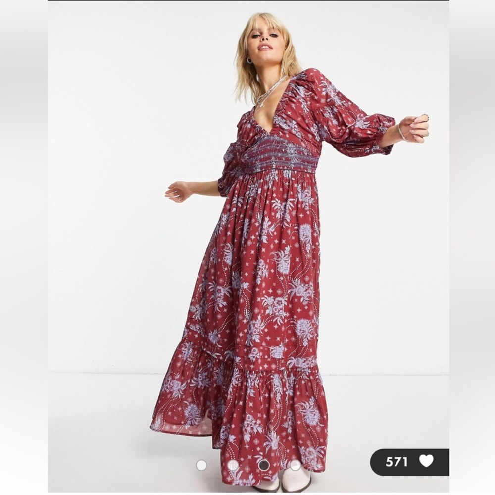 Free People Wine Golden Hour Maxi Dress